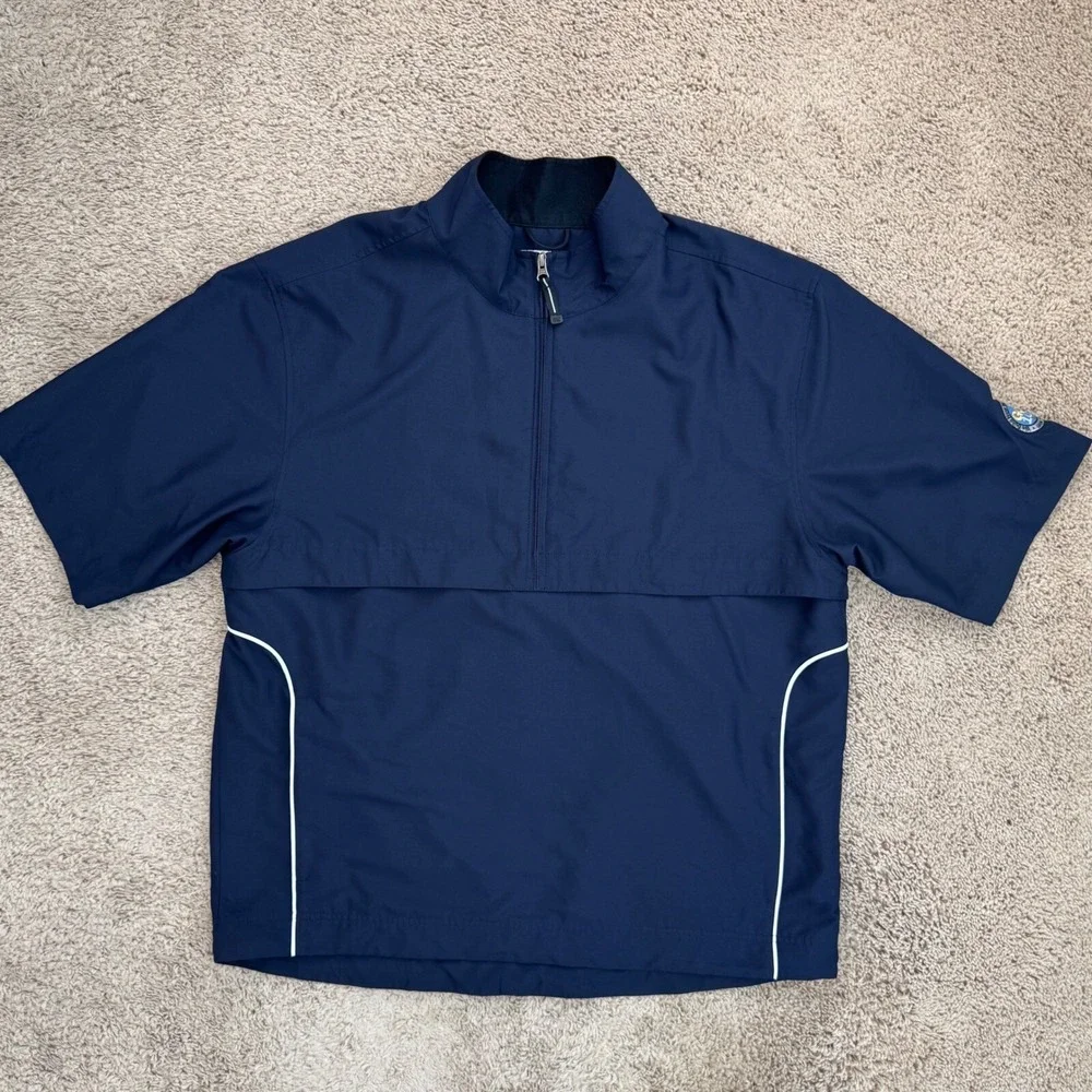 Cutter & Buck‎ WindTec Golf Pullover Mens L Navy S/S Jacket GCA 100 Sleece Patch